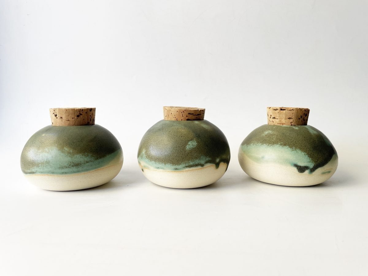 handmade green ceramic jar